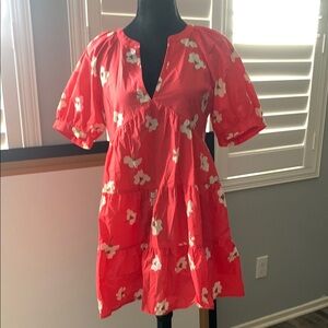 Universal Thread Red Floral Puff Sleeve Dress EUC